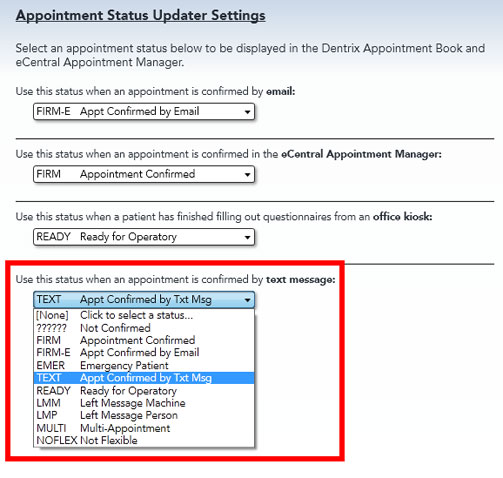 Appointment Status Updater Settings