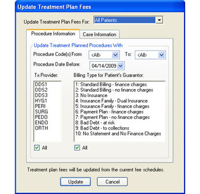 Update treatment plan fees dialog