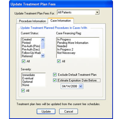 Update treatment plan fees dialoog case info tab open