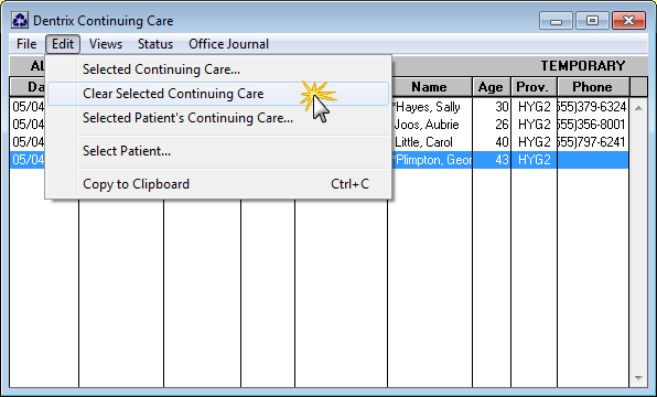 Clear a continuing care type