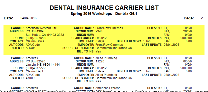 Understanding The Insurance Carrier List Dentrix
