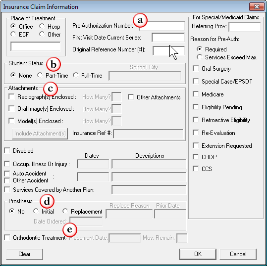 Insurance Claim Information Screenshot