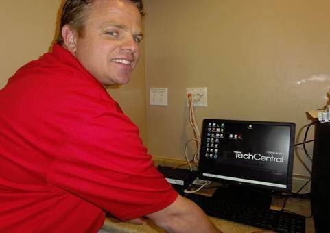 Marc Blaser sets up the server room.